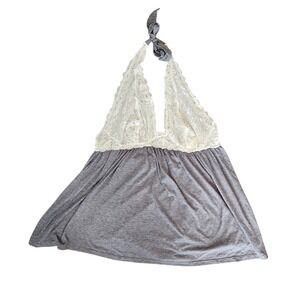 Hips & Curves Women Size 6XL Halter Lace Trim Babydoll Tank Top Gray White Y2K